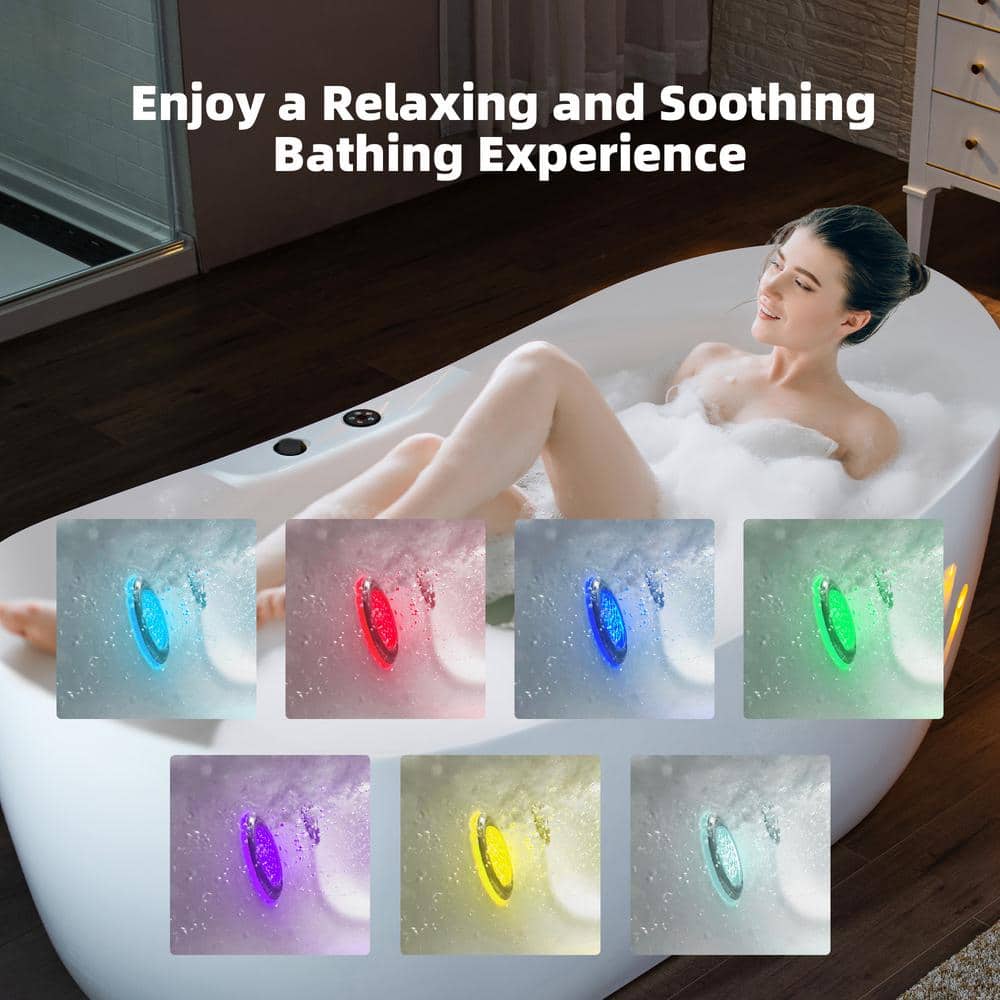 72" White Acrylic Freestanding Whirlpool Bathtub with Matte Black Hardware