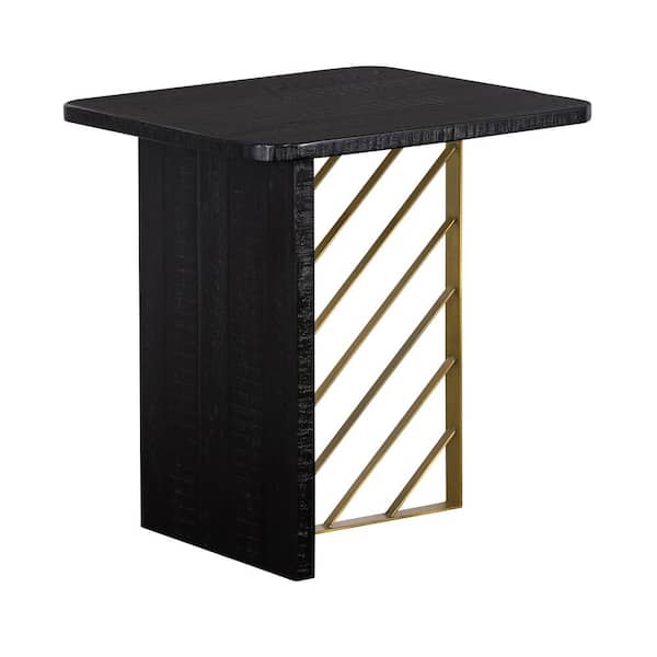 Armen Living Monaco 20 in. H Black Wood Side Table with Antique Brass Accent