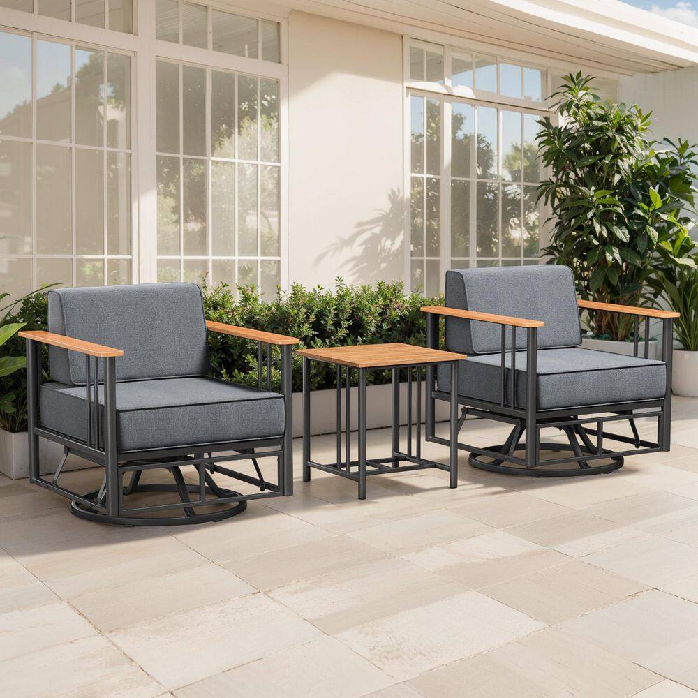 Opohoro Puffin 3-Piece Black Metal Swivel Gliders Patio