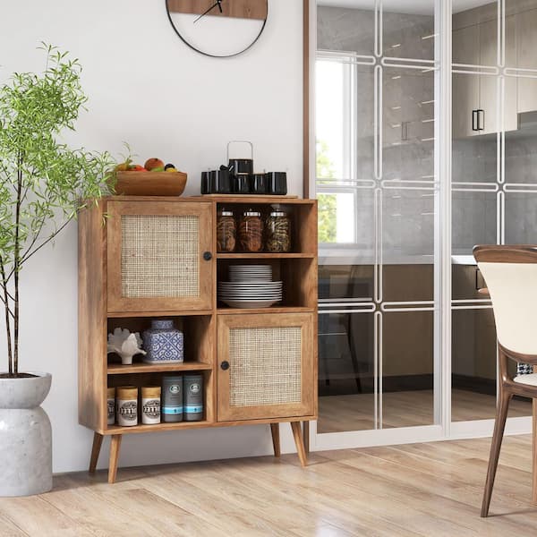 Costway Natural MDF 31.5 in. Buffet Sideboard Accent Storage Cabinet Coffee Bar Cabinet Doors Cubbies M1C-10N8WRWF Costway Natural MDF 31.5 in. Buffet Sideboard Accent Storage Cabinet Coffee Bar Cabinet Doors Cubbies M1C-10N8WRWF