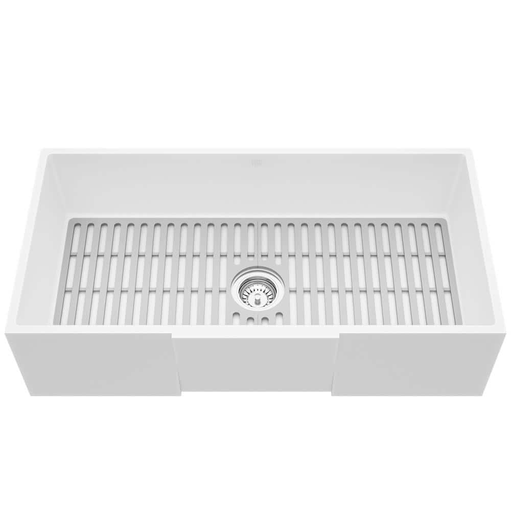 VIGO Matte Stone White Composite 36 in. Single Bowl Farmhouse Apron ...