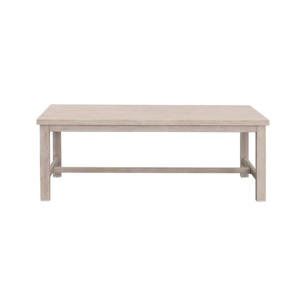 Light Gray Rectangular Aluminum Outdoor Dining Table with Whitewashed Birch Look, Dual Stretchers