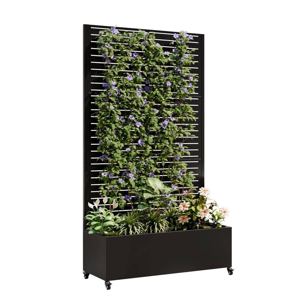 73 in. x 35 in. Black Metal Raised Garden Bed with Trellis and Wheels, Planter Box Privacy Screen for Climbing Vines price history on PriceWatchPro