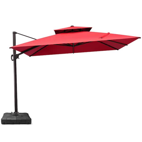 Crestlive Products 10.5 ft. x 10.5 ft. Double Top Cantilever Tilt Patio Umbrella in Red with 220 lbs. Base Stand