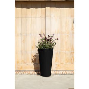 Demi 26 in. Round Black Plastic Tall Planter (2 Pack)