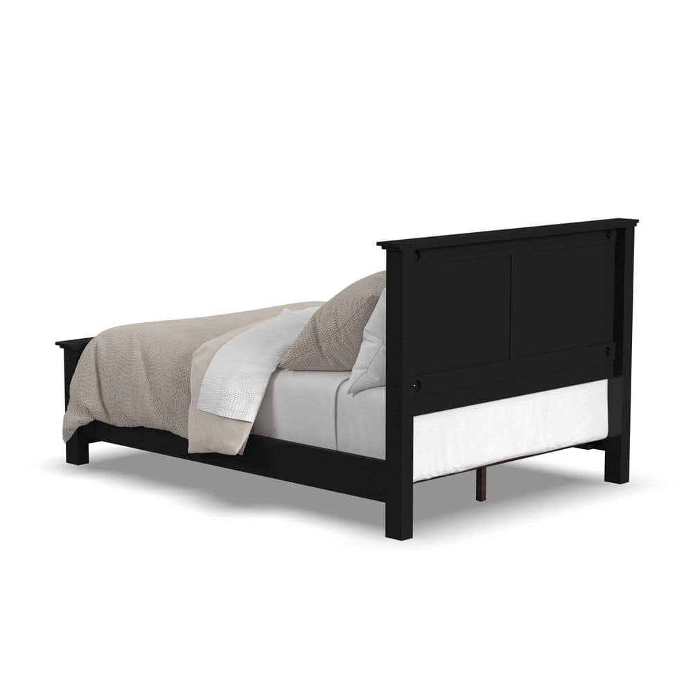Oak Park Black Queen Wood Frame Upholstered Bed with Slats