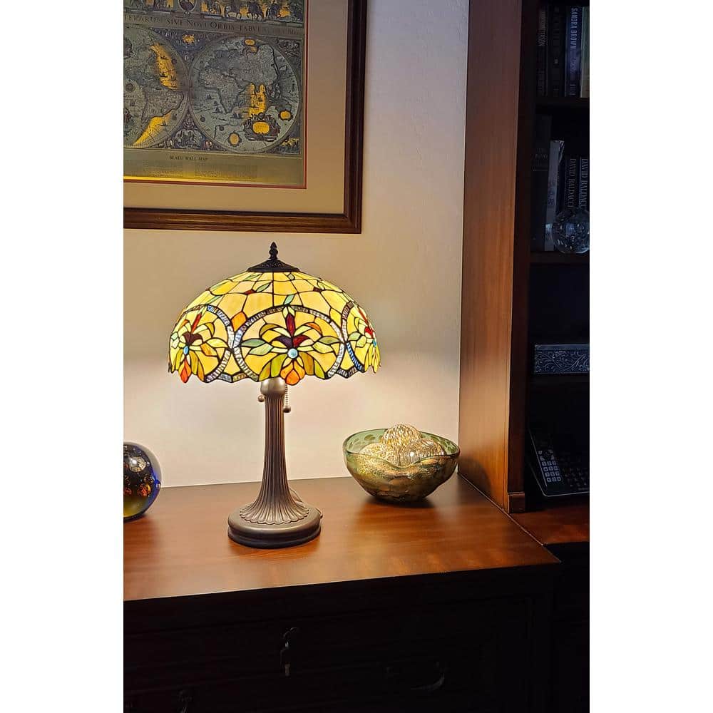 Antique Bronze 16.5" Tiffany Style Stained Glass Table Lamp