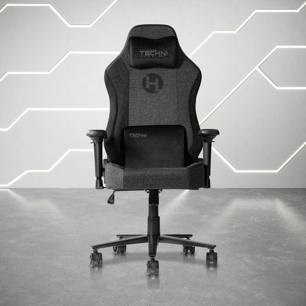 Techni Sport Fabric Reclining Gaming Chair in Black with Adjustable