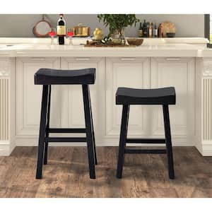 Kater 24 in. Black Backless Solid Wood Bar Stool (Set of 2)