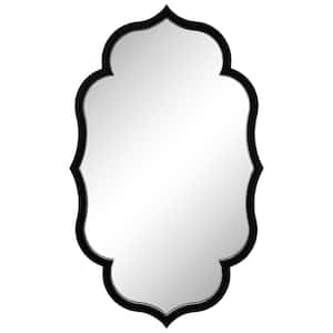 Curved Scalloped Wall Mirror on Black Matte Frame with Washed White Edges, 24 in. x 40 in.