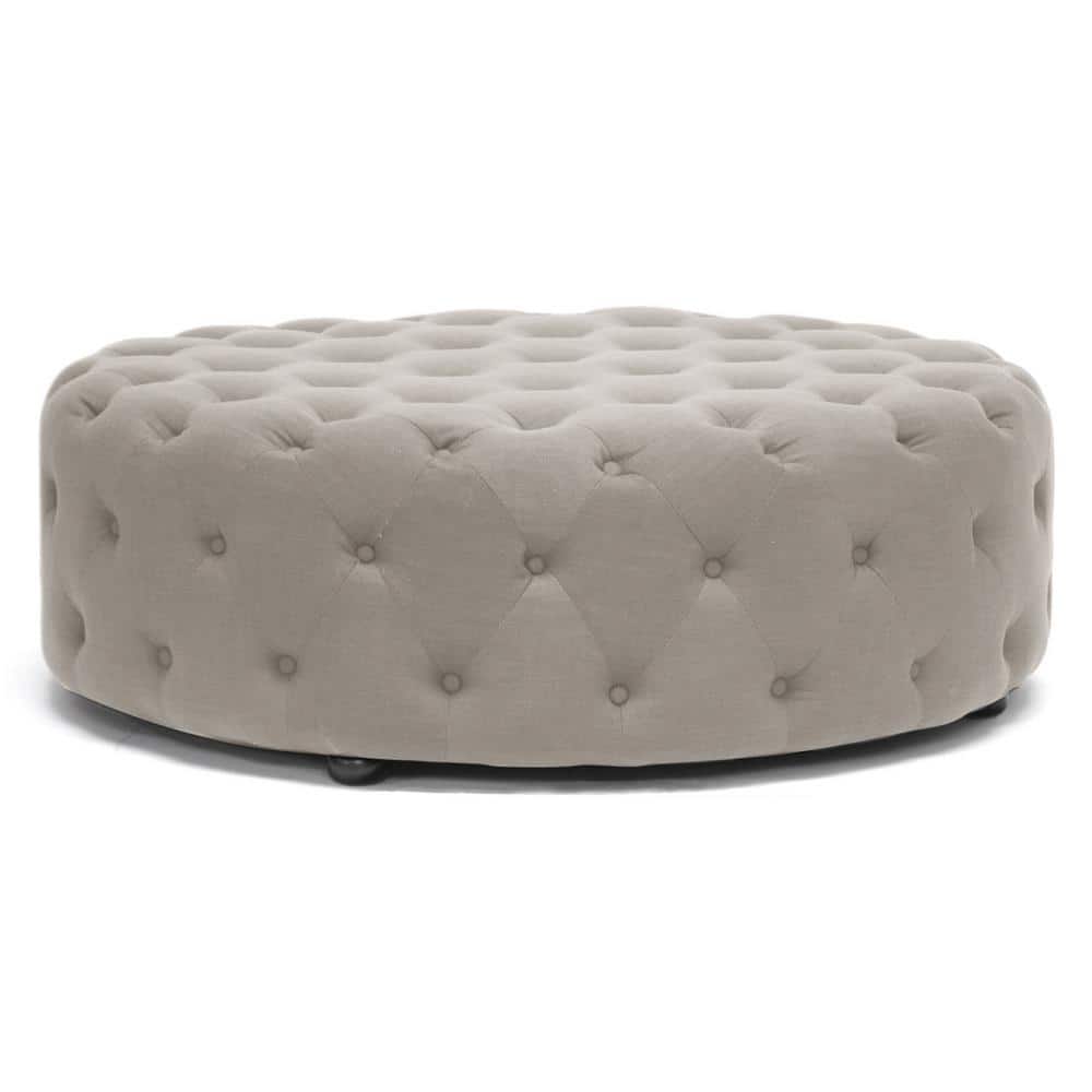 Cardiff Beige Linen 42" Round Tufted Ottoman