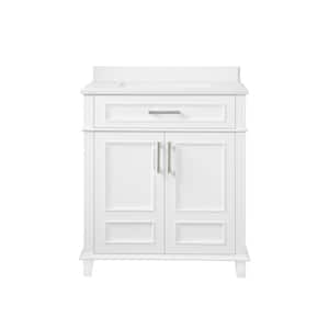Highgate 30 in. W x 22 in. D x 34 in. H Single Sink Bath Vanity in White with White Engineered Stone Top
