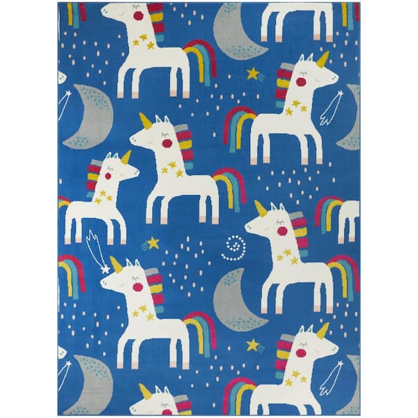 BALTA Rainbow Unicorn Blue 8 ft. x 10 ft. Area Rug