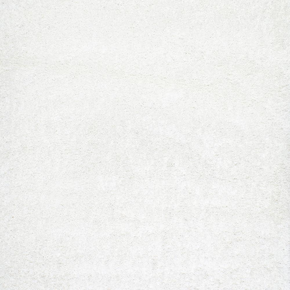 Plush White Square Synthetic Shag Area Rug, 52" x 24"