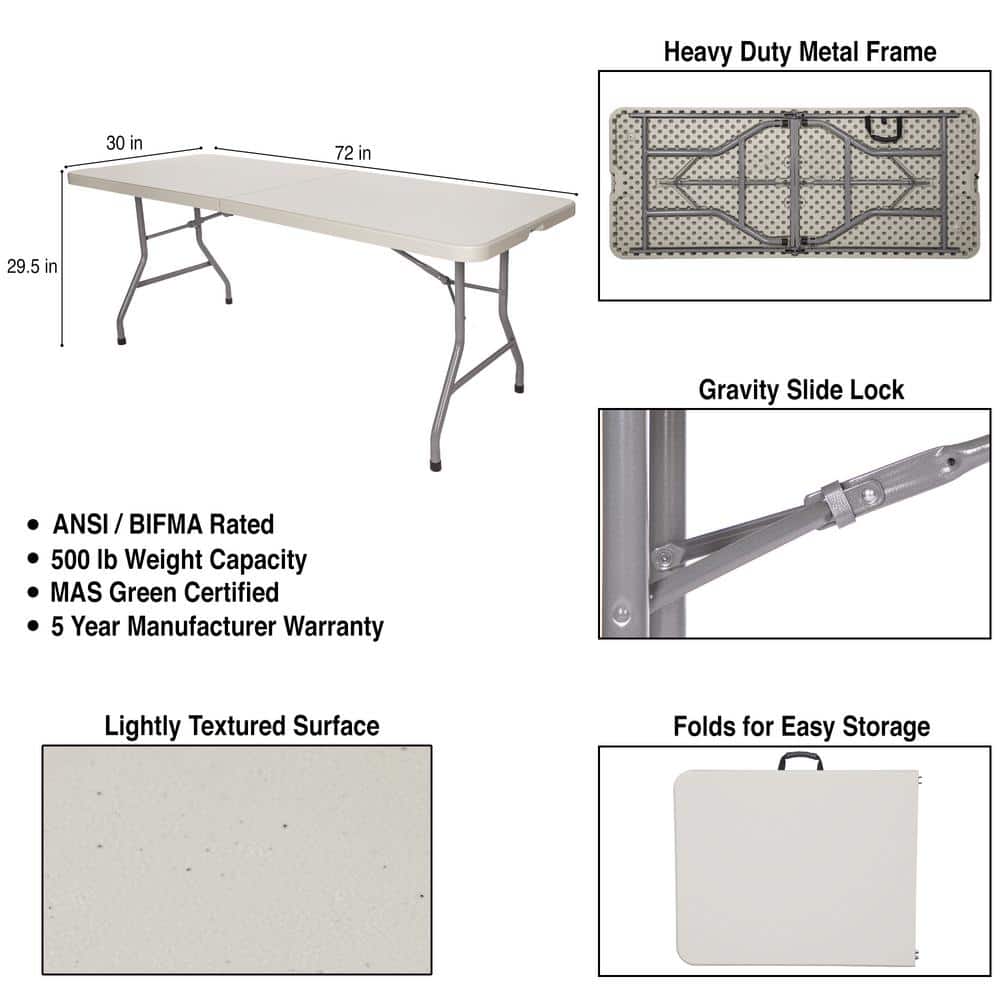 Hampden 72" Gray Plastic and Steel Fold-In-Half Table