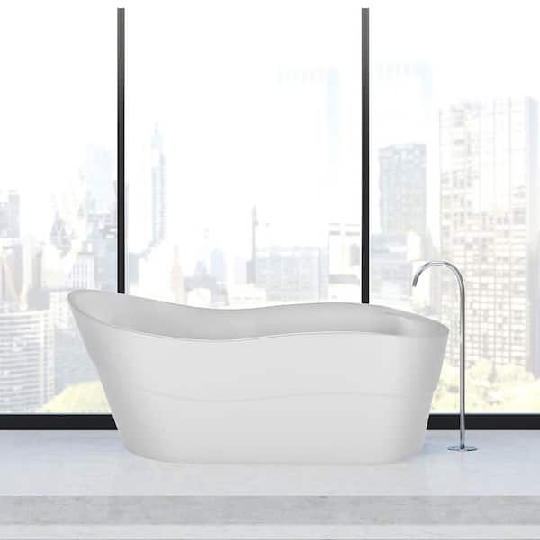 67 in. Acrylic Single Slipper Flatbottom Bathtub Non-Whirlpool Freestanding Soaking Tub in White