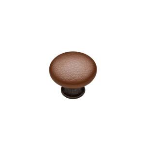 Black Sta Kleen Faux Leather Covered 1-1/8 in. Oil Rubbed Bronze/Brown Cabinet Knob