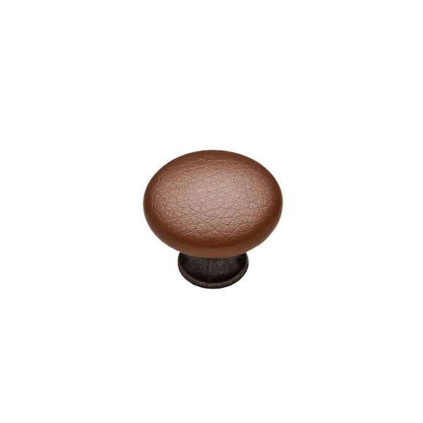 Knobware Black Sta Kleen Faux Leather Covered 1-1/8 in. Oil Rubbed Bronze/Brown Cabinet Knob