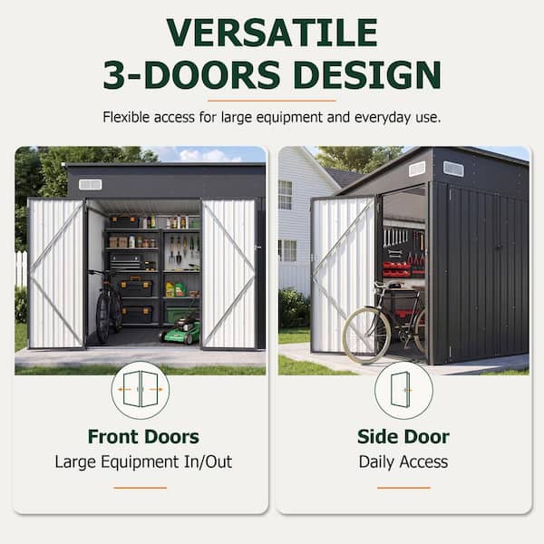 Sizzim 10 ft. W x 8 ft. D Storage Metal Shed with Floor, Triple