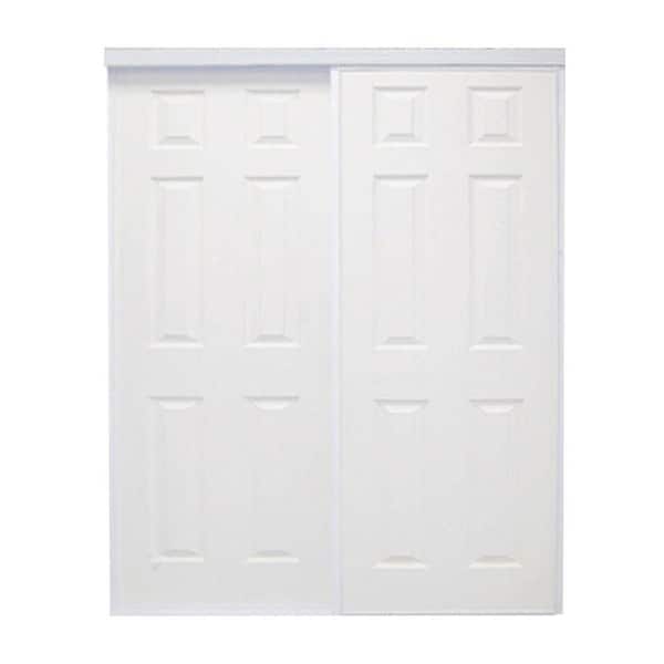 Contractors Wardrobe 72 in. x 96 in. Colonial White Prefinished Hardboard Panels Steel Framed Interior Sliding Closet Door