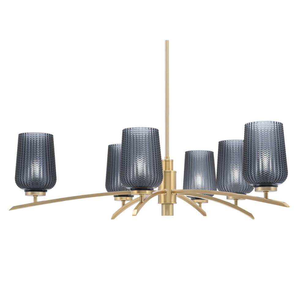 Siena 31 in. 6 Light New Age Brass Chandelier with Smoke Textured Glass Sha