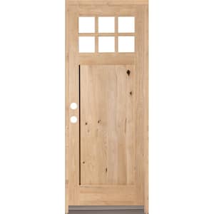 36 in. x 96 in. Craftsman 6-Lite w/Clear Beveled Glass Right-Hand Inswing Unfinished Knotty Alder Prehung Front Door