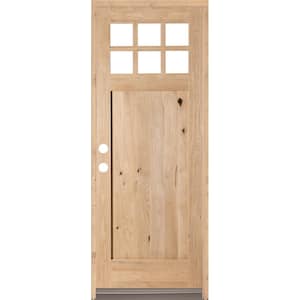 42 in. x 96 in. Craftsman 6-Lite w/Clear Beveled Glass Right-Hand Inswing Unfinished Knotty Alder Prehung Front Door