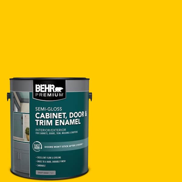 BEHR PREMIUM 1 gal. #370B-7 Yellow Flash Semi-Gloss Enamel Interior/Exterior Cabinet, Door & Trim Paint