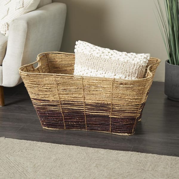 Litton Lane Seagrass Handmade Oversized Color Block Storage Basket with Slot Handles