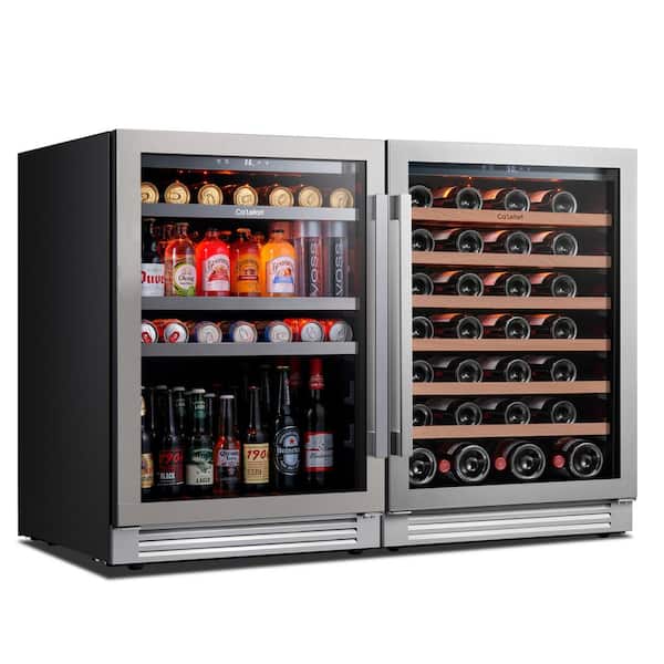 Ca'Lefort 48 in. Dual Zone 54-Wine Bottles & 220-Cans Beverage & Wine Cooler Side-by-Side Built-In Refrigerator in Stainless Steel