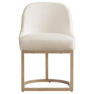 Barrelback Dining Chair with White Linen Seat and Gold Metal Base, Set of 2