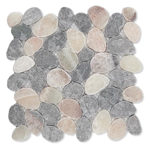 CRUZ BAY STUDIO Pebble Marble Ash Grey Quartz Mix 11-1/4 in x 11-1/4 in x 9.5mm Mesh-Mounted Mosaic Tile (9.61 sq. ft./case)