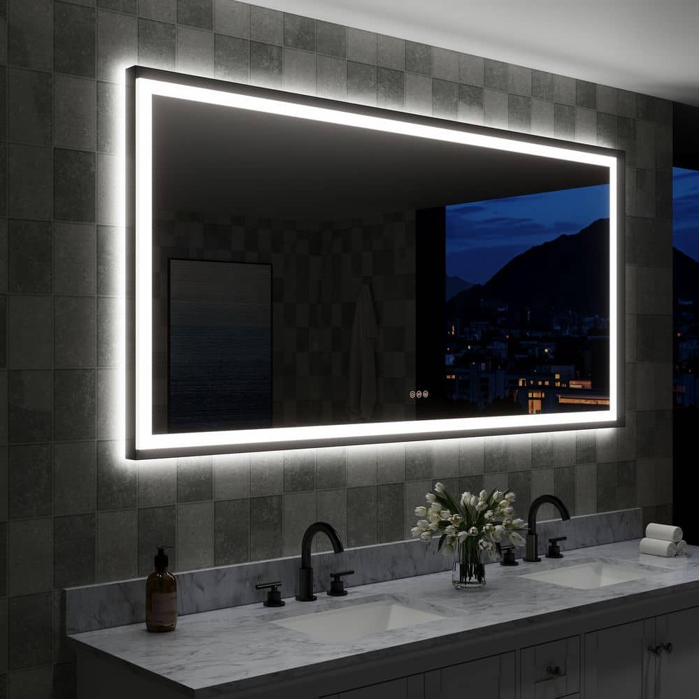 72 in. W x 36 in. H Large Rectangular Framed Dimmable Plug Back Front LED L
