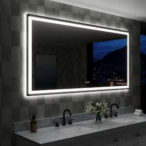 72 in. W x 36 in. H Large Rectangular Framed Dimmable Plug Back Front LED Light Bathroom Vanity Mirror in Matte Black