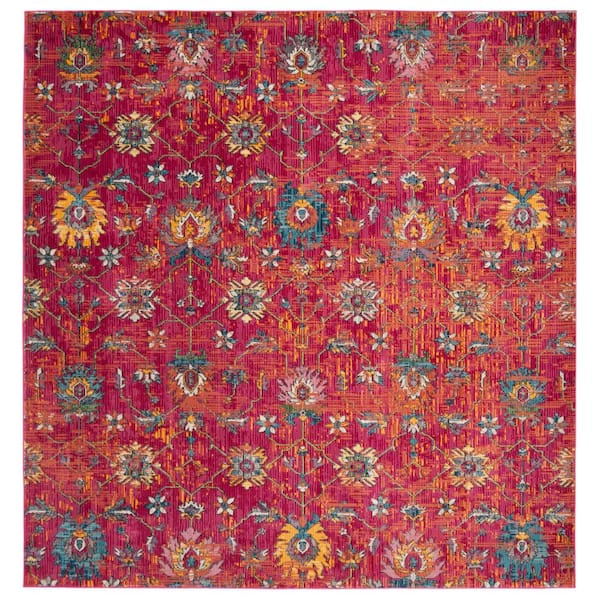 SAFAVIEH Merlot 7 ft. x 7 ft. Red/Multi Distressed Floral Square Area Rug