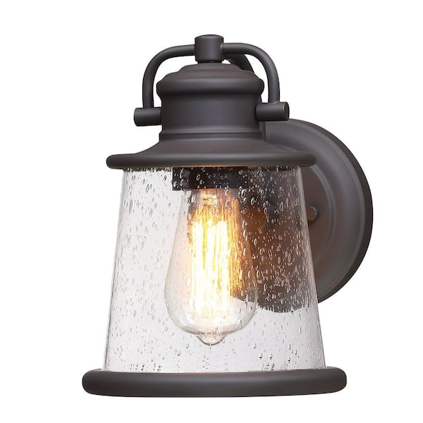 9.57 in. H 1-Light Dark Bronze Hardwired Outdoor Wall Lantern Sconce
