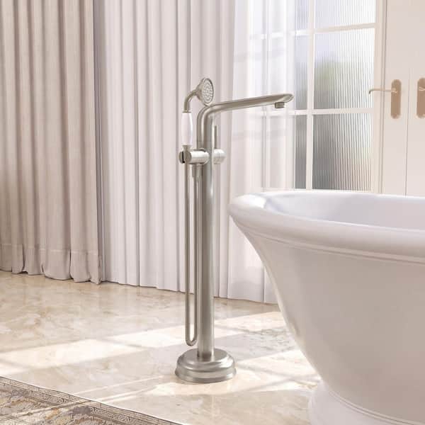 Single Handle Floor Mounted Free Standing Claw Foot Tub Faucets with Handheld Shower in Brushed Nickel Valve Included