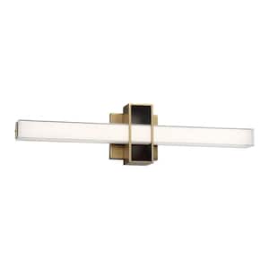 Major 24 in. Aged Brass LED Vanity Light Bar with Frosted Aquarium Glass