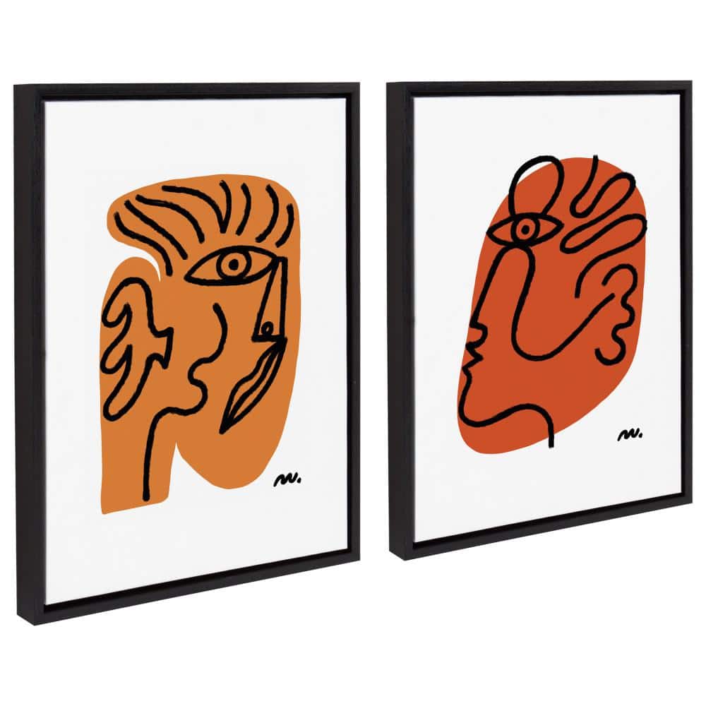 Marcello Velho Abstract Faces Orange and Black Canvas Art Set