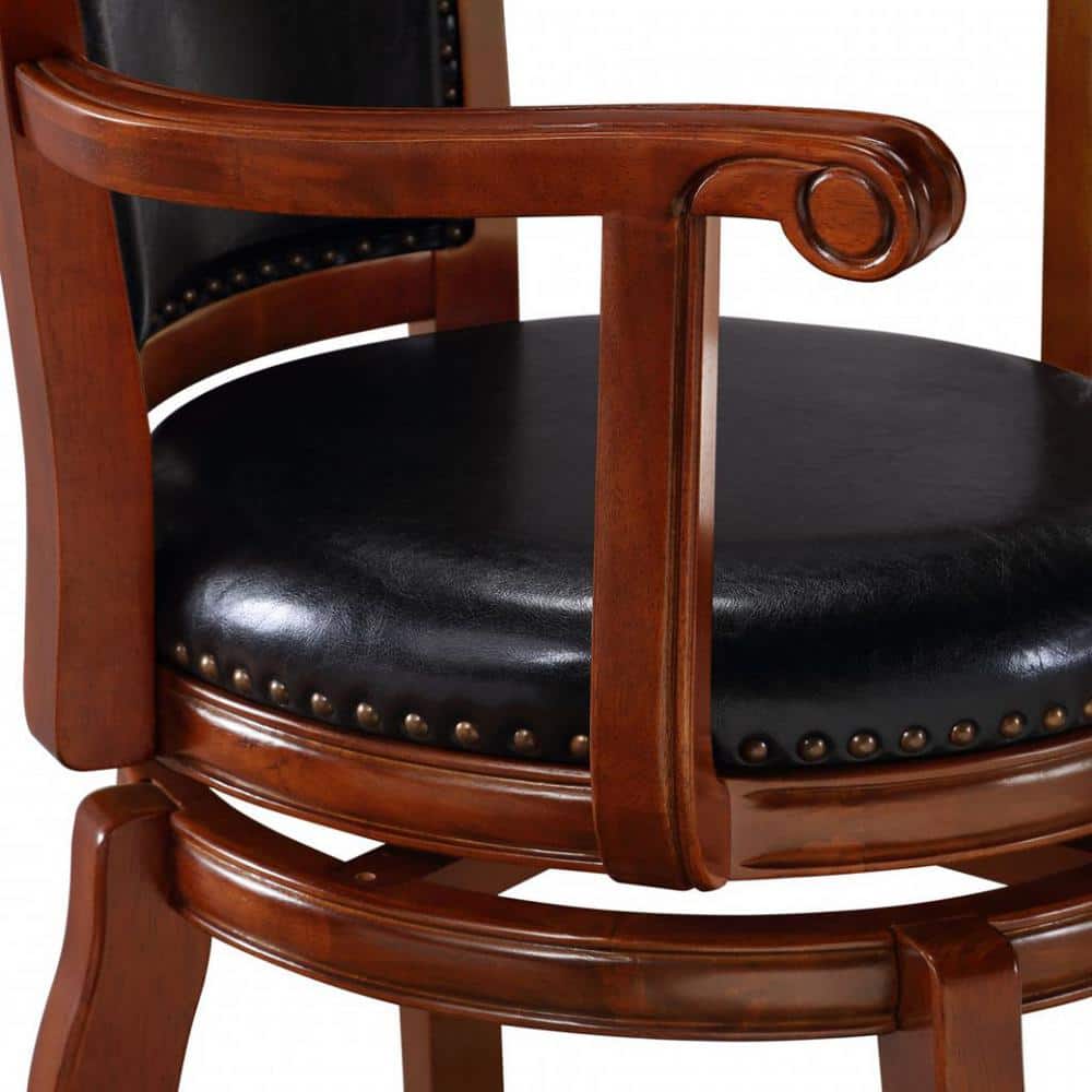 Cherry Wood and Leather Swivel Bar Stool, 44.5" Height