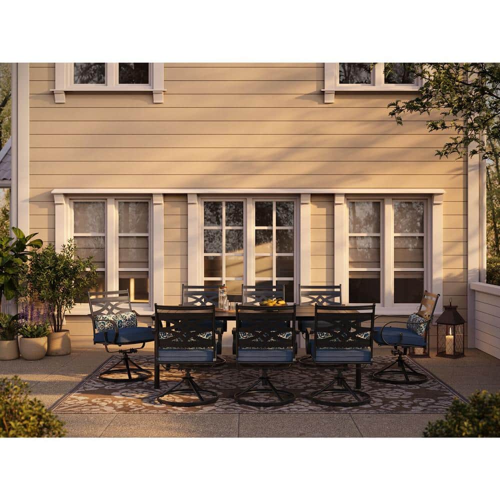 Montclair Navy Blue 9-Piece Steel Outdoor Dining Set with Swivel Rockers