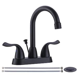 4 in. Centerset Double Handle Bathroom Faucet with Lift Rod Drain Included in Black