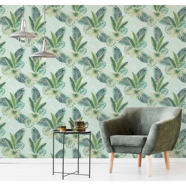 Miami Mint Green Palms Wallpaper Sample