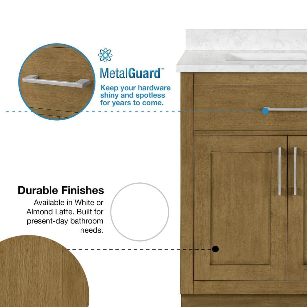 Almond Latte 30" Freestanding Bathroom Vanity with Marble Countertop