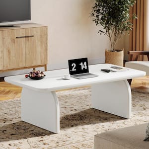 Allan 47 in. White Rectangle Wood Coffee Table with Sturdy Base and Rounded Corners Farmhouse Living Center Table