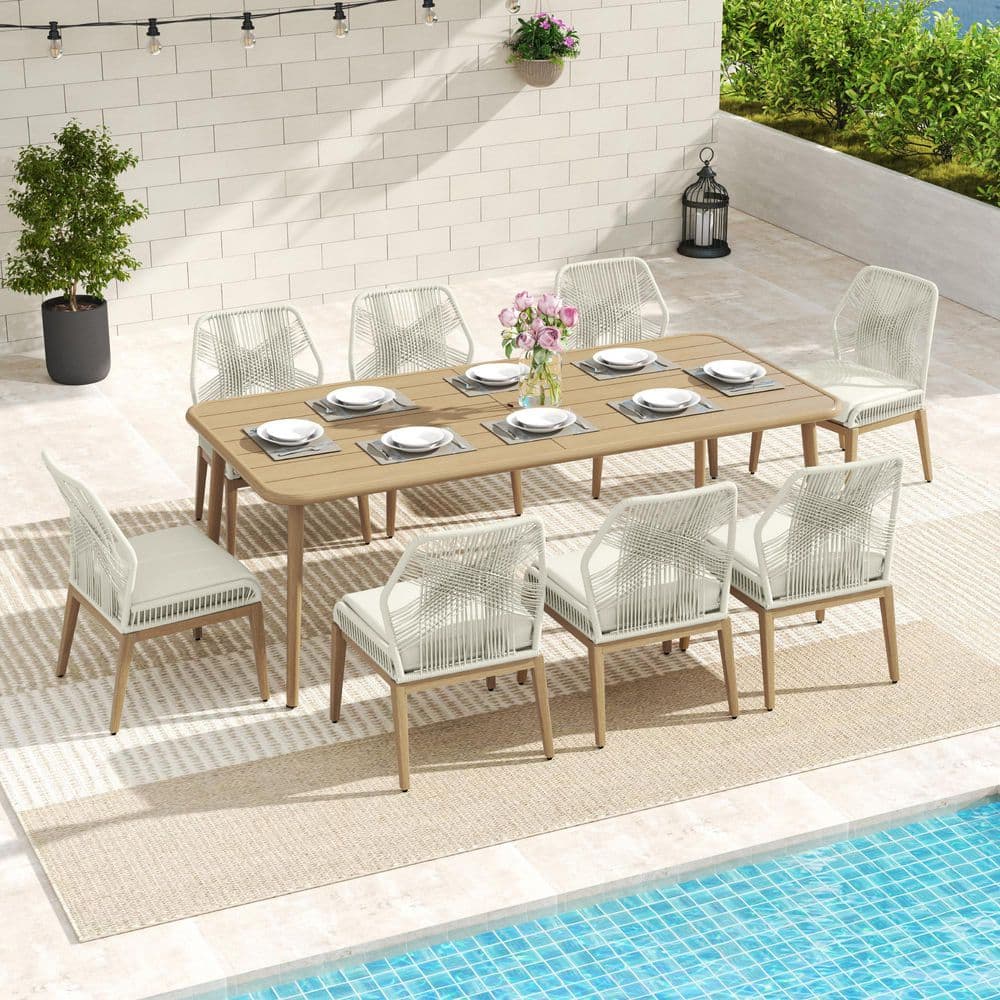 EGEIROSLIFE LuxeCraft 9-Piece Natural Wood Grain Aluminum Outdoor