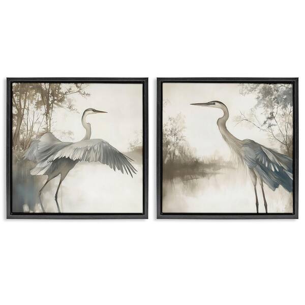 Heron Feathers Over Water by Mona Grace 2 Piece Black Floater Frame Animal Graphic Art Print 25 in. x 25 in.