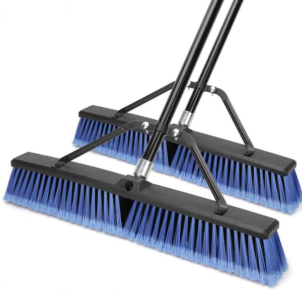NVNOO 24 in. Outdoor Heavy Duty Push Brush for Deck Driveway Garage Yard Patio Concrete Floor, Blue (2-Pack)