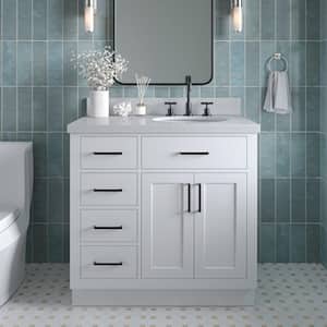 Hepburn 36 in. Single Sink Freestanding Bathroom Vanity in White with Carrara White Quartz Top