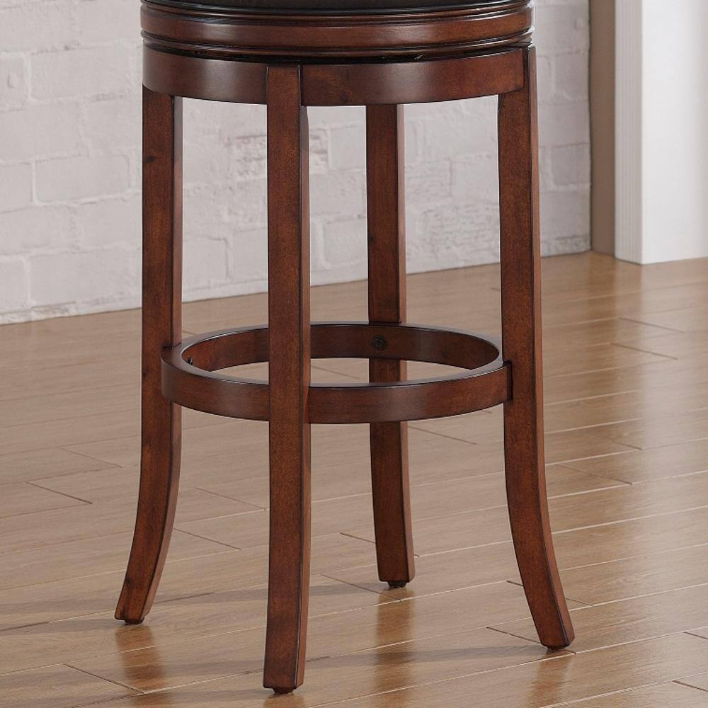 Brown Wood and Leather Swivel Bar Stool